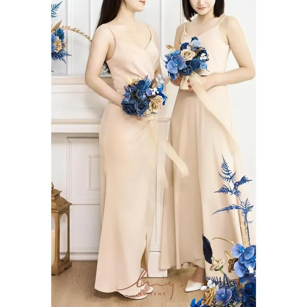 Ling's Moment Blue and Gold Bridesmaid Bouquet Set‎ of 4, Lilac Wedding Bouqu...